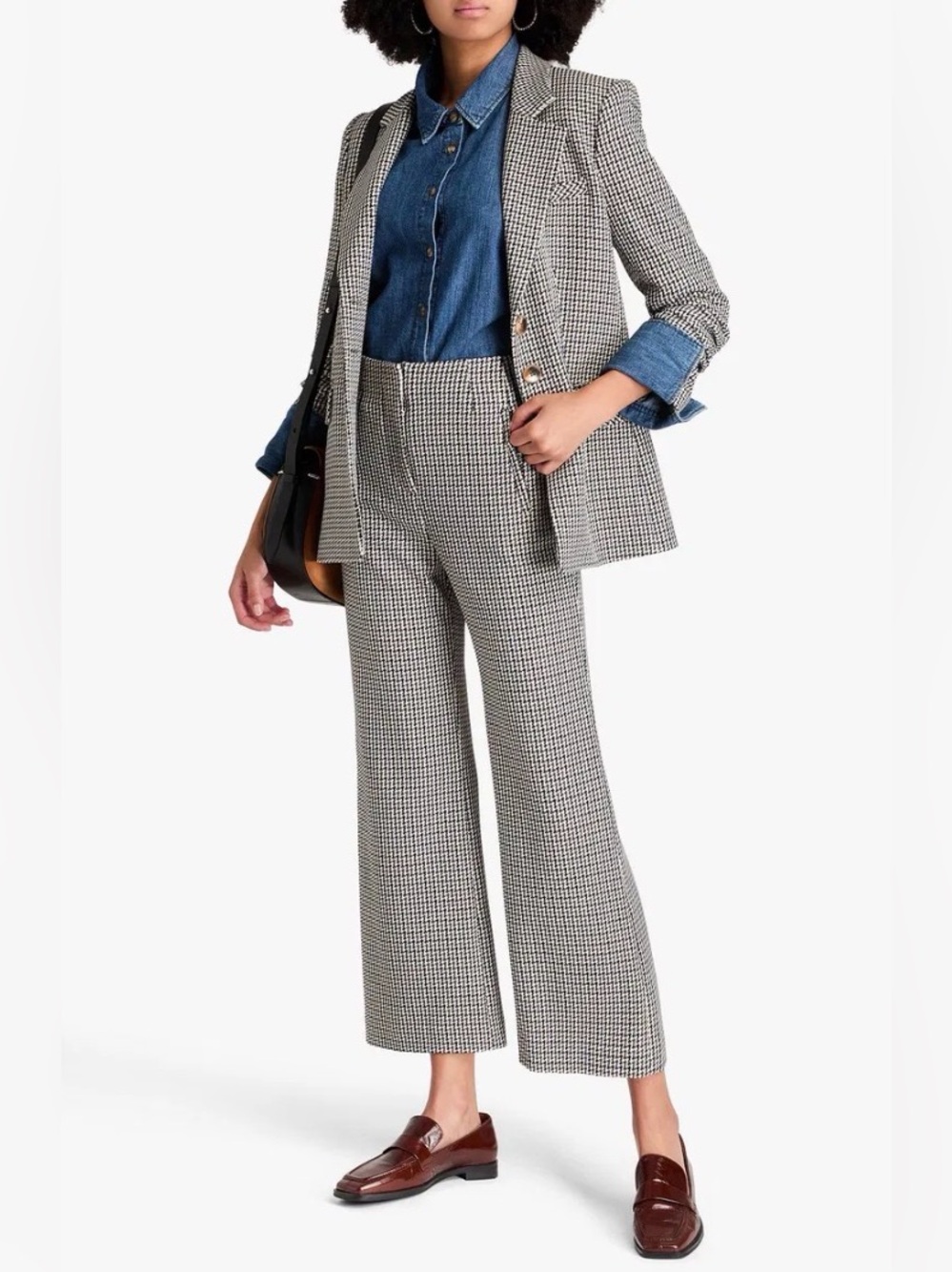 Veronica Beard Dova Houndstooth Wide Leg Crop Pants Size 12 GUC